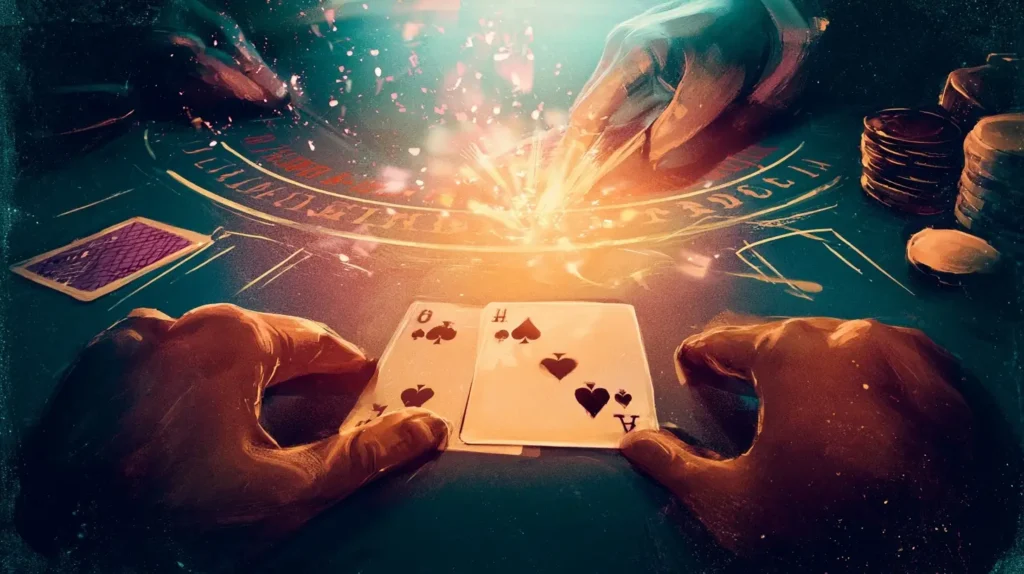 Baraja mezclada en blackjack online como inicio visual antes del reparto